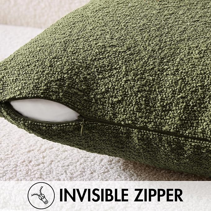 ANRODUO Pack of 2 Textured Boucle Throw Pillow Covers Soft Moss Green Decorative Accent Solid Pillow Cases Cozy Modern Couch Cushion Case for Sofa Bedroom Living Room Spring Home Decor, 20 x 20 Inch