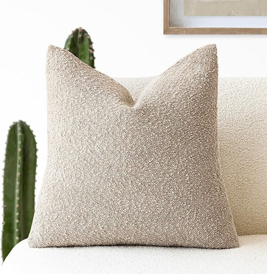 Foindtower Decorative Textured Boucle Throw Pillow Covers Accent Solid Pillow Cases Neutral Soft Cozy Couch Cushion Case for Chair Sofa Bedroom Living Room Home Decor 26 x 26 Inch,Beige Oatmeal