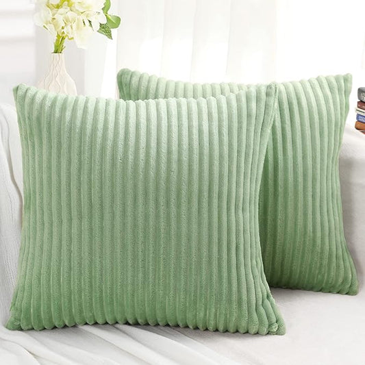 Simmore Decorative Spring Euro Sham Throw Pillow Covers 26x26 Set of 2, Soft Natural Plush Flannel Double-Sided Fluffy Couch Pillow Covers for Sofa Living Room, Sage Green