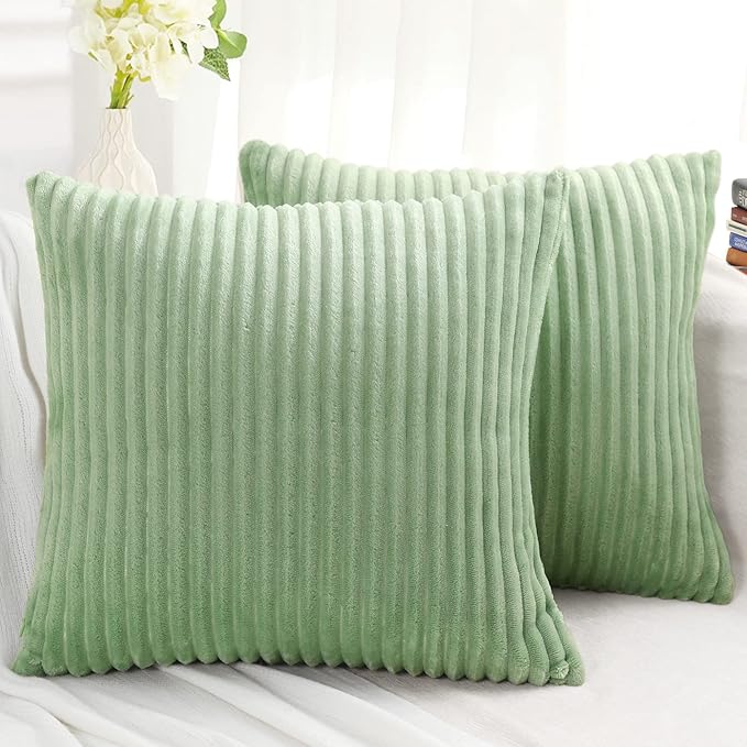 Simmore Decorative Spring Euro Sham Throw Pillow Covers 22x22 Set of 2, Soft Natural Plush Flannel Double-Sided Fluffy Couch Pillow Covers for Sofa Living Room, Sage Green