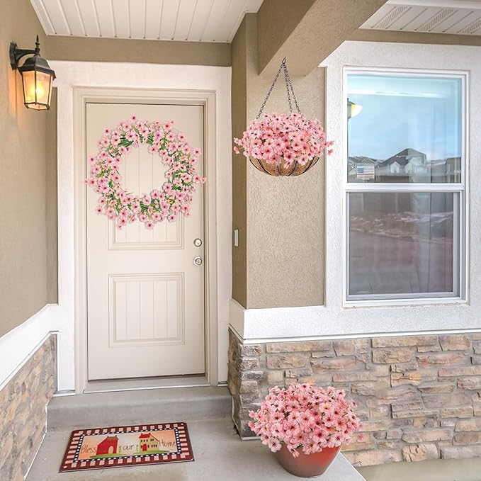 MACTING Artificial Flowers for Outdoors 12 Bundles Fake Flowers UV Resistant Faux Plastic Plants No Fade for Hanging Planters Window Patio Porch Garden Home Indoor Outdoor Summer Decorations(Pink)