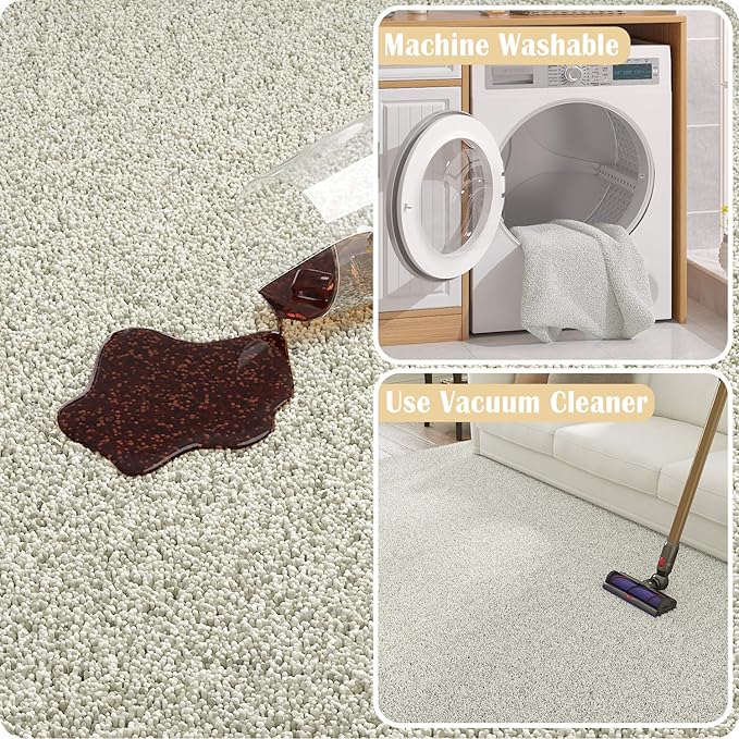 jinchan Solid Plush Runner Rug 2x5 Performance Shaggy Washable Hallway Rug Soft Modern Faux Wool Cozy Non Slip Carpet for Bedroom Laundry Room Living Room Kids Nursery Ivory