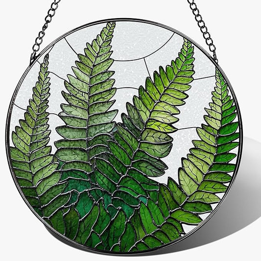 8-Inch Stained Glass Ornament, Stained Glass Window Hanging, Window Hanging Decor Suncatcher, Fern Plant Ornament | Christmas, Mother's Day, Birthday | Gifts for Mom, Grandma Gifts, Plant Lover Gift