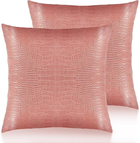 Faux Leather Throw Pillow Covers 16X16 Inch Pink Outdoor Modern Farmhouse Solid Decorative Pillow Covers for Room Couch Living Bedroom Bed Sofa