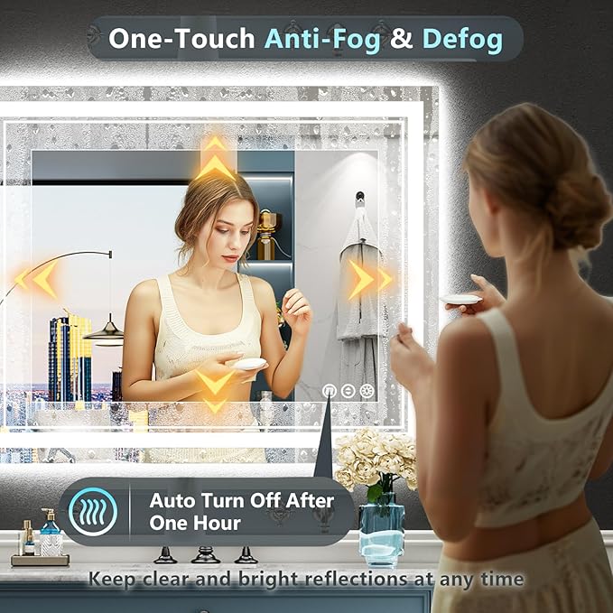 40x32 LED Bathroom Mirror with Lights, Backlit and Front Lit, Anti-Fog Lighted Vanity Mirrors for Bathroom Wall, Dimmable, 3-Color Light, Memory, Shatter-Proof, HD Tempered Glass, CRI＞90