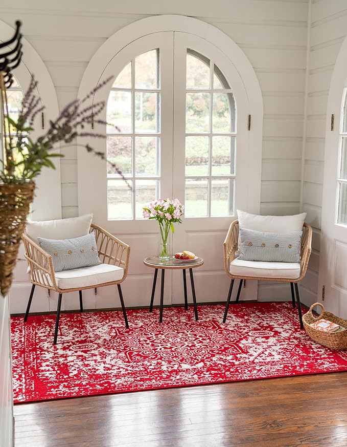 Rugs.com Arlington Collection Rug – 8' x 10' Red Medium-Pile Rug Perfect for Living Rooms, Large Dining Rooms, Open Floorplans