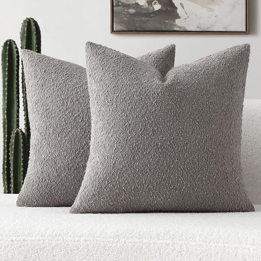FUTEI Pack of 2 Light Grey Decorative Throw Pillow Covers 26x26 Inch Soft Cozy Solid Boucle Textured Euro Pillow Shams,Modern Home Decor for Couch Bed Living Room