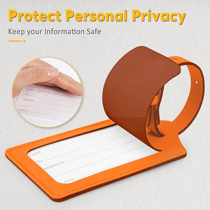 Travelambo 16 Pack Luggage Tags Faux Leather for Suitcases Travel Bag Labels with Protection Cover ID (Orange)