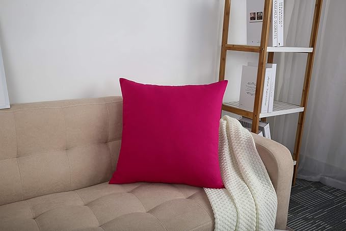TangDepot Cotton Solid Throw Pillow Covers, 22" x 22" , Brilliant Rose, 1 Count (Pack of 1)