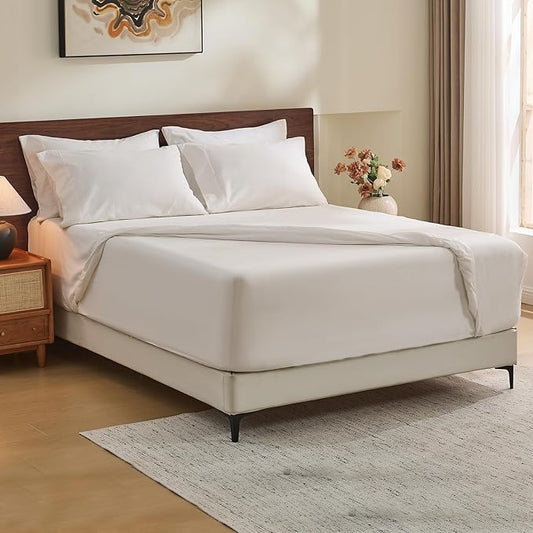 MEISHANG 100% French Pure Linen Sheets King Size - Extra Deep Pocket Sheet Set, Soft Durable Flax Linen, Anti-Tear Breathable & Oeko-Tex Certified 18-24 Deep Pocket,All Season(White)