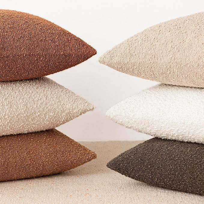 Foindtower Decorative Textured Boucle Throw Pillow Covers Accent Solid Pillow Cases Neutral Soft Cozy Couch Cushion Case for Chair Sofa Bedroom Living Room Home Decor 24x24 Inch,1PC,Burnt Orange Hazel