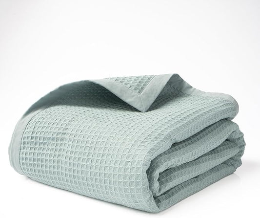 Salt Earth GOTS Certified 100% Organic Cotton Throw Blanket, 55" X 60" Blankets & Throws for Bed, Throw Blanket for Couch,Modern & Cozy Blanket, All Seasons Waffle Blanket, Soft Blanket (Silver Blue)