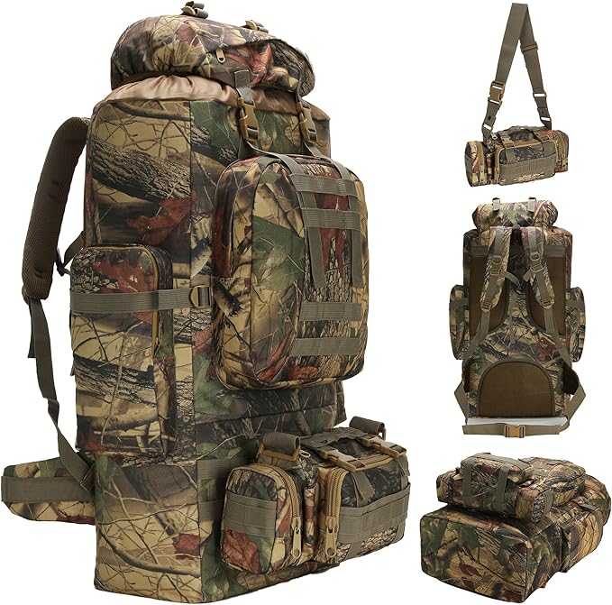 HongXingHai 100L Camping Hiking Backpack,Molle military Tactical rucksack backpack,Waterproof Lightweight Hiking Backpack (Maple Leaf)