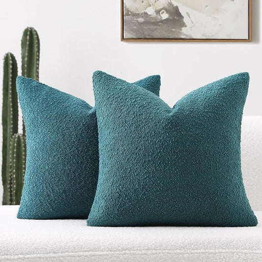 FUTEI Pack of 2 Teal Green Decorative Throw Pillow Covers 16x16 Inch Soft Cozy Solid Boucle Textured Cushion Case,Modern Home Decor for Couch Bed Living Room