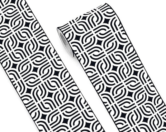 FLFK Wallpaper Border - Black and White Peel and Stick Wall Borders Decal Trim Geometric Pattern 8" x 240"