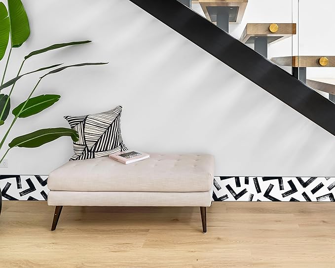 FLFK Black and White Design Wallpaper Border - Peel and Stick Wall Paper, Self Adhesive Removable PVC Borders Sticker, Modern Waterproof Trim for Home Decor, 7" x 240"