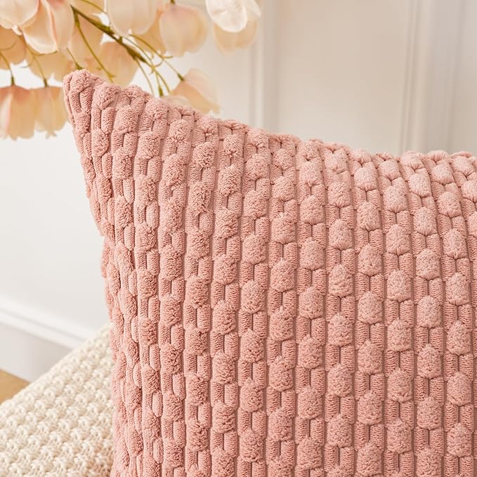 Kevin Textile Throw Pillow Covers Soft Corduroy Decorative Set of 2 Valentines Day Boho Striped Pillow Covers Pillowcases Farmhouse Home Decor for Couch Bed Sofa Living Room 12x20 Inch Baby Pink