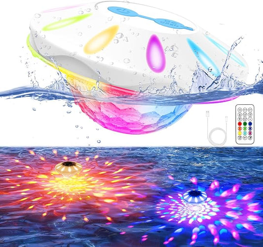 Floating Pool Lights, Upgraded Pool Lights with 6 Dynamic Lighting Effects, Rechargeable 4000mAh IP68 Waterproof Upper and Lower RGB Color Changing Light with Remote for Pond, Hot Tub 1 Pack