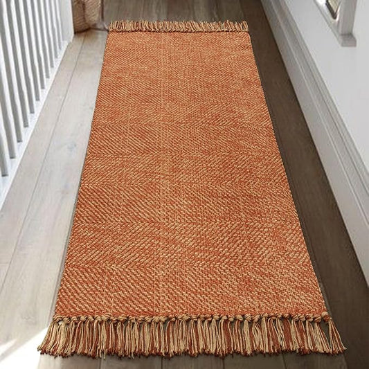 Collive Kitchen Runner Rug, 2' x 4.3' Hand-Woven Reversible Washable Rugs, Terracotta Cotton Modern Farmhouse Bathroom Mat Hallway Carpet for Foyer Bedroom Entry Front Door Fall Decor