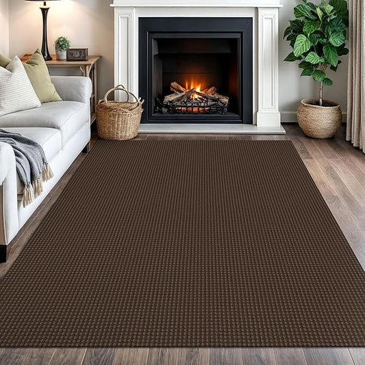 IOHOUZE Washable Area Rug 5x7 Non Slip Rubber Backed Rugs for Living Room, Dining Room Rugs Bedroom Rug, Woven Indoor Floor Carpet for Living Room Nursery Office, Brown
