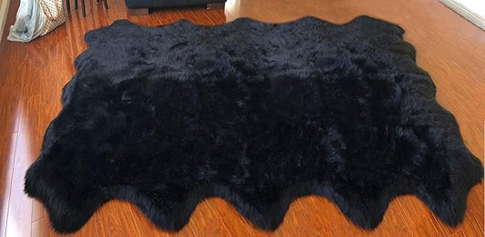 Free Shape Luxury Soft Fluffy Shag Area Rug Decto 10 Pelts 6'x10', 180x300cm - Vegan Fur Ultra Soft Indoor Carpet Nursery Rugs for Bedroom Home Decor, Black