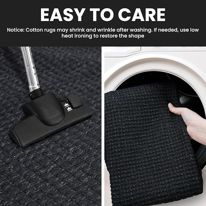 IOHOUZE Washable Runner Rug 2x8 Non Slip Rubber Backed Hallway Runner Entryway Runner Indoor, Kitchen Rugs Woven Cotton Floor Carpet for Kitchen Hall Entrance Bedroom, Black/Grey