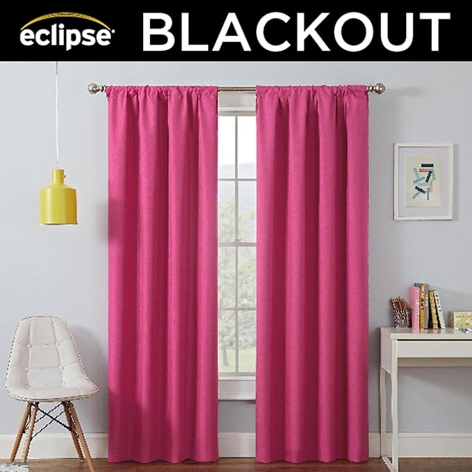 Eclipse Kendall Blackout Curtain, Thermal Insulated Grommet Window Panel, Noise Reducing Curtains for Bedroom, Living Room or Nursery, (1 Panel), 54 in Long x 42 in Wide, Raspberry