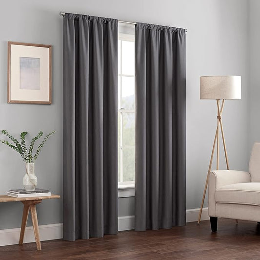 ECLIPSE Kendall Modern Blackout Thermal Rod Pocket Window Curtain for Bedroom or Living Room (1 Panel), 42" x 54", Charcoal