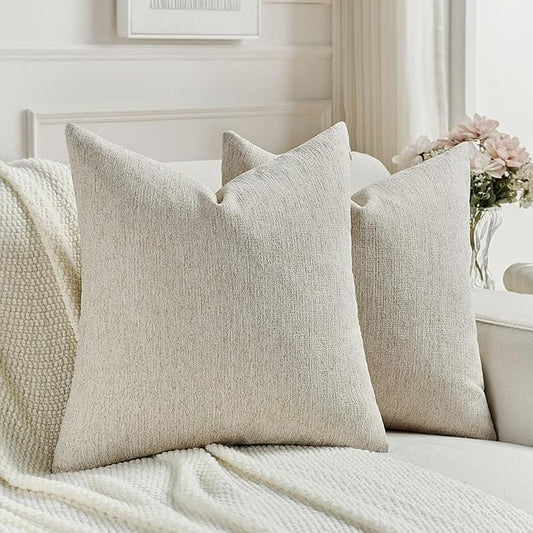 FUTEI Natural Linen Chenille Decorative Throw Pillow Covers 20x20 Inch Set of 2,Soft Cozy Faux Linen Textured Cushion Case,Farmhouse Home Decor for Couch Living Room