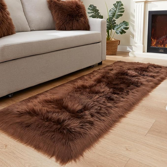 EasyJoy Ultra Soft Fluffy Rugs Faux Fur Rug Chair Cover Seat Pad Fuzzy Area Rug (2x6 ft Rectangle, Coffee)