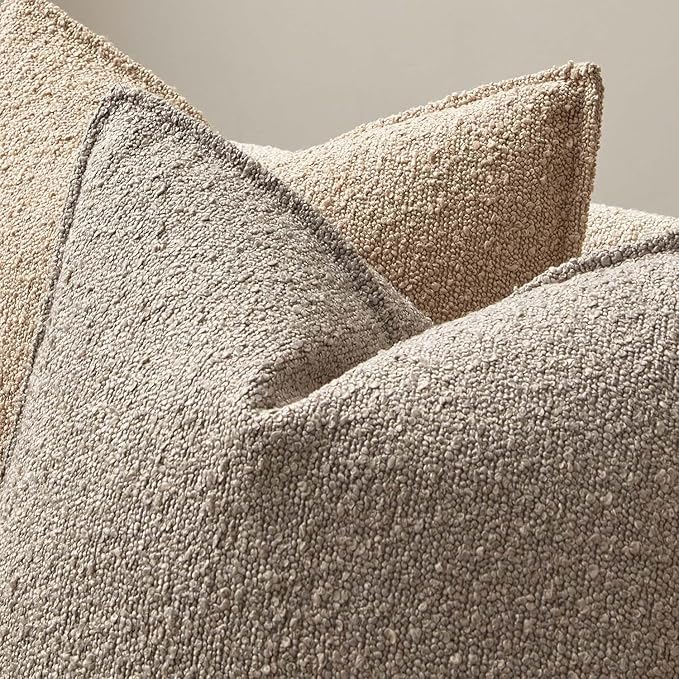JUSPURBET 18x18 Throw Pillow Covers Set of 2 Decorative Pillow Covers for Couch Sofa Bed Cozy Boucle Textured Cushion Covers Cases with Invisible Zipper for Living Room Home Decor,Gray