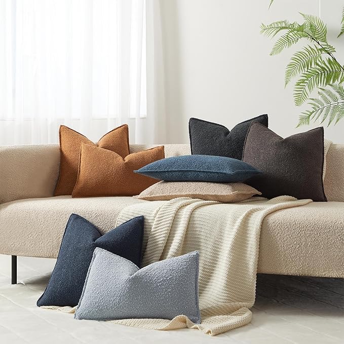 JUSPURBET Light Blue Decorative Pillow Covers 24x24 Set of 2 Throw Pillow Covers for Couch Sofa Bed Cozy Boucle Textured Cushion Covers Cases with Hidden Zipper for Living Room Home Decor