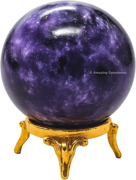 Amazing Gemstone Lepidolite Crystal Ball with Stand - 1.5" Inches Crystal Sphere Meditation Balls for Witchcraft and Decorative Balls