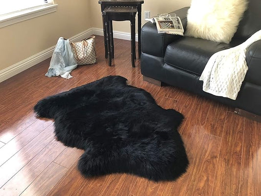 Free Shape Luxury Soft Fluffy Shag Area Rug Single 2’x3’, 60x90cm - Vegan Fur Ultra Soft Indoor Carpet Nursery Rugs for Bedroom Home Decor, Black