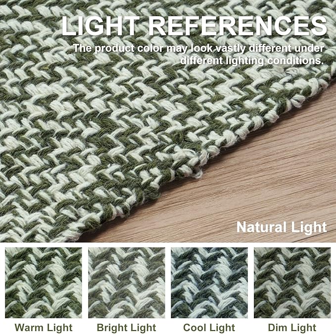 Collive Washable Area Rug 3' x 5', Modern Woven Kitchen Rugs, Olive Green/Cream Braided Cotton Rug Indoor Door Mat Throw Carpet for Entryway Living Room Nursery Mudroom Laundry Room