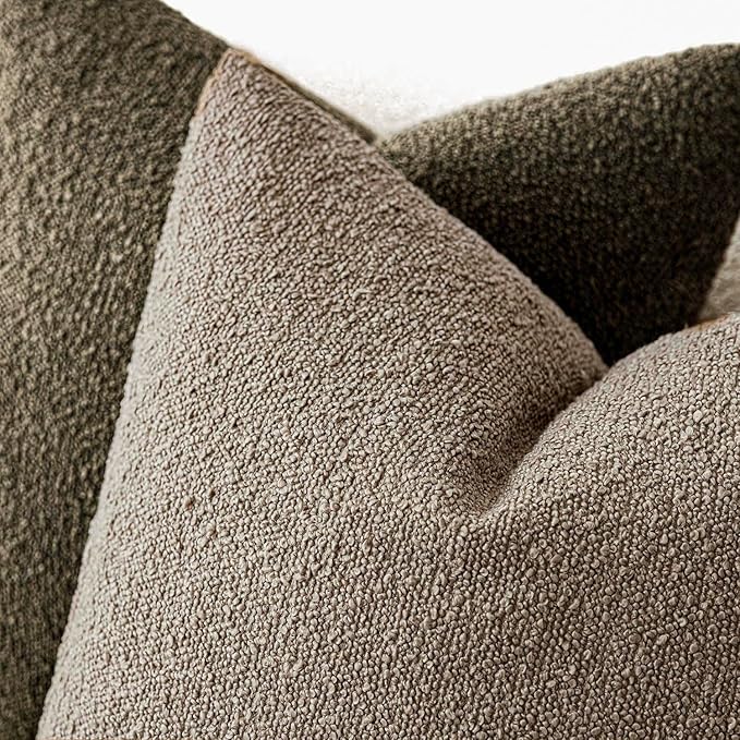 Foindtower Decorative Textured Boucle Throw Pillow Covers Accent Solid Pillow Cases Neutral Soft Cozy Couch Cushion Case for Chair Sofa Bedroom Living Room Home Decor 24x24 Inch,1PC,Light Khaki Tan