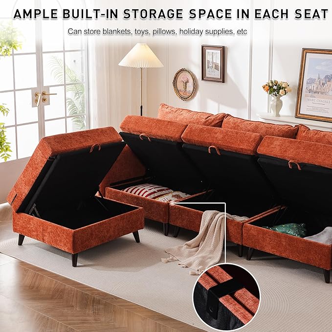 73'' Loveseat Sofa with Seats Storage, Modular Sectional Sofa with Deep Seat,Oversized Comfy Love Seat with 7.8'' Cushion,Couch for Living Room,Bedroom,Chenille,Orange