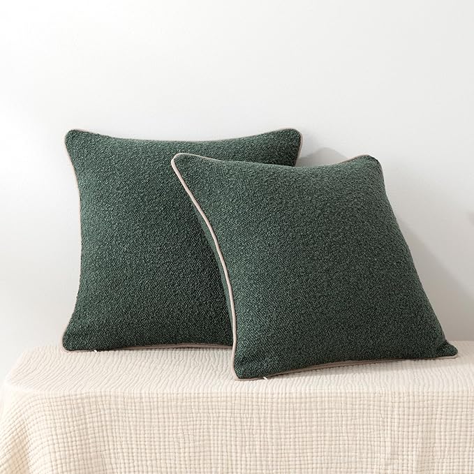 Amazon Basics Boucle Throw Pillow Covers for Couch, Living Room, Home Decor with Hidden Zipper, Green, 20×20in, Pack of 2