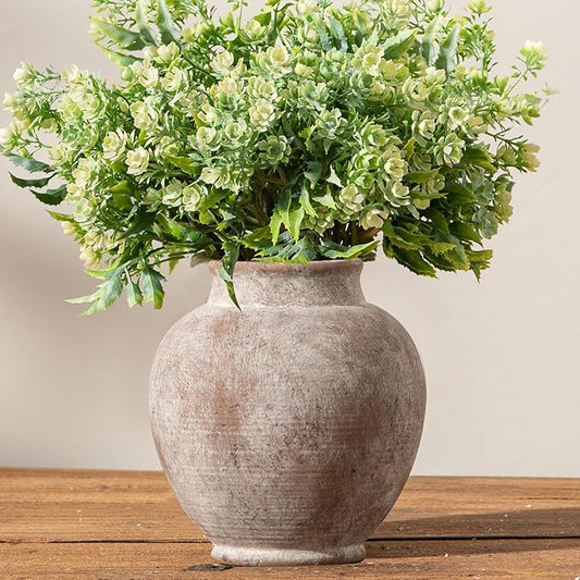 Ceramic Flower Vase, 6 Inch Small Rustic Farmhouse Vase Decorative Vases Home Decor Short Pottery Vases for Table Living Room Entryway Mantel Bookshelf Bedroom Bathroom Kitchen - Rustic