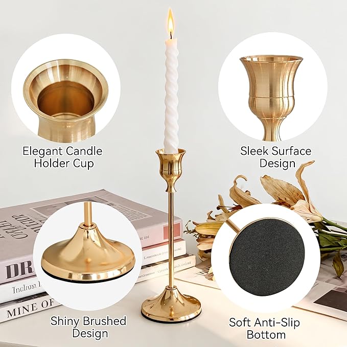 Taper Candle Holders, Tall Vintage Metal Candlestick Holders, 6 PCS Brass Gold Candle Sticks Holders for Home Decor Table Centerpiece Wedding Housewarming Festival, Rose Gold, 2 Sets (6 pcs)