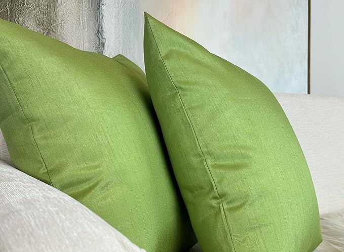 Aiking Home 26x26 Inches Faux Silk Square European Shams, Zipper Closure, Green (Set of 2)