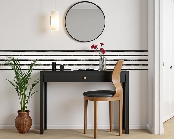 FLFK Wallpaper Border - Black and White Striped Wall Borders Decal Peel and Stick Trim 9" x 240"