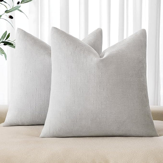 MIULEE Pack of 2 Decorative Throw Pillow Covers Soft Chenille Throw Pillows Solid Textured Cushion Covers for Couch Sofa Bedroom Living Room 20x20 Inch, Grey White