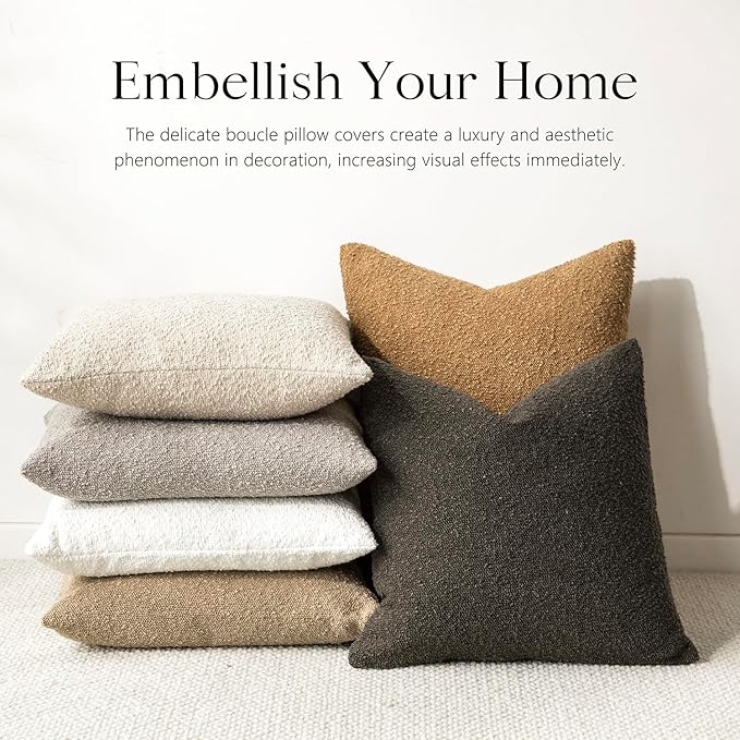 Foindtower Textured Boucle Throw Pillow Covers Accent Solid Pillow Cases Cozy Soft Decorative Couch Cushion Case for Chair Sofa Bedroom Living Room Home Decor, 20 x 20 Inch,Dark Brown