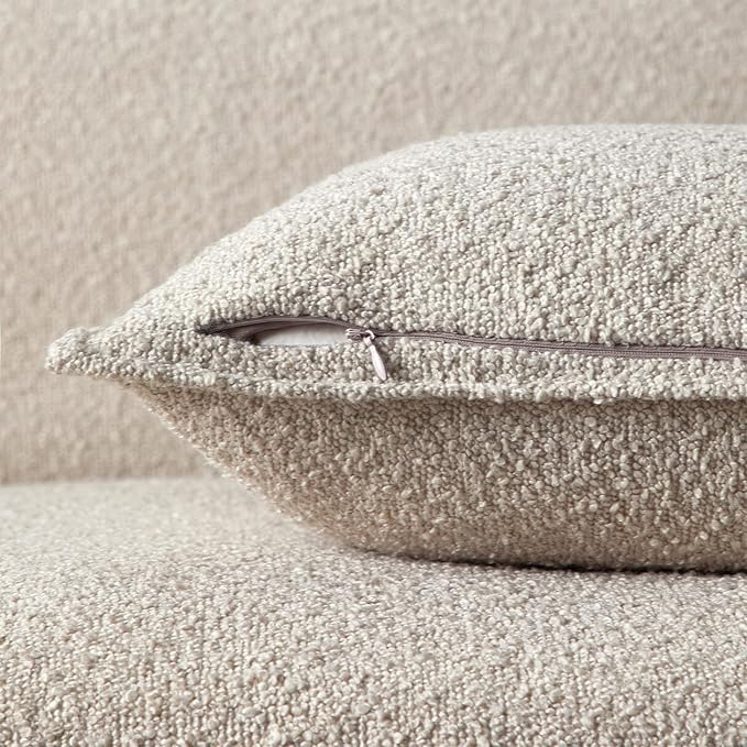JUSPURBET Pillow Covers Set of 2 Decorative Throw Pillow Covers Case for Couch Sofa Bed Soft Boucle Textured Cushion Covers with Hidden Zipper for Home Decor Living Room 16x16,Beige