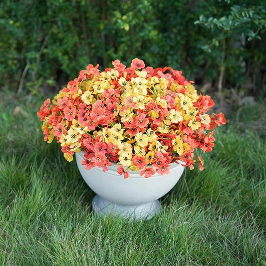 Artificial Fall Flowers for Outdoor Faux Plants for Spring Summer Decoration, UV Resistant Realistic Silk Plastic Fake Autumn Fall Flowers Garden Porch Patio Balcony Yard Front Home Decor, 24 Bundles