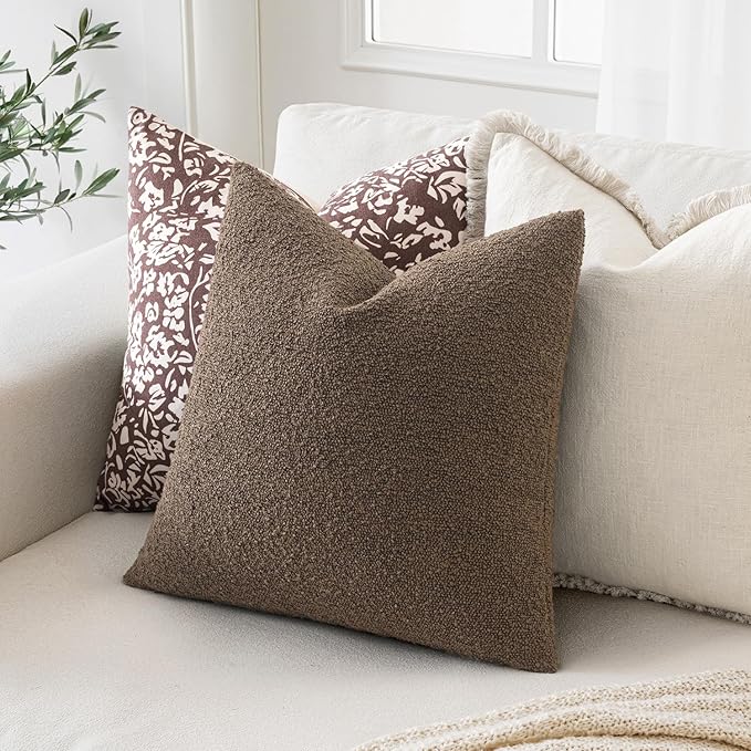 MIULEE 18x18 Inch Decorative Pillow Covers for Couch Bed Set of 2 Textured Boucle Neutral Winter Throw Pillows Dark Brown Accent Solid Vintage Pillowcases Couch Sofa Livingroom Home Decor