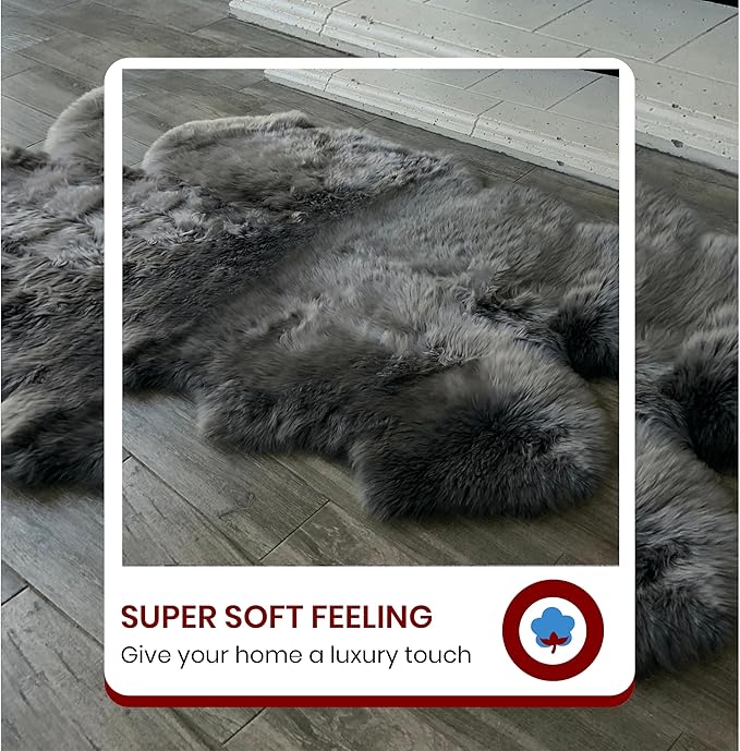 Free Shape Luxury Soft Fluffy Shag Area Rug Octo 8 Pelts 6'x8',180x240 cm - Vegan Fur Ultra Soft Indoor Carpet Nursery Rugs for Bedroom Home Decor, Dark Grey