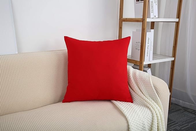 TangDepot Set of 2 Handmade Decorative Solid 100% Cotton Canvas Throw Pillow Covers/Cushion Covers, 45 Colors Available - (20"x20" 2 Pieces, Red)