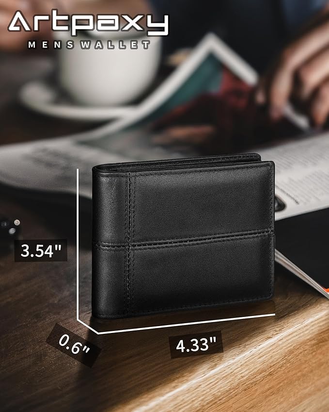 Artpaxy Mens Wallet Bifold Genuine Leather RFID Blocking Wallet for Men with 2 ID Windows 12 Card Holders 2 cash pockets 1 Gift Box